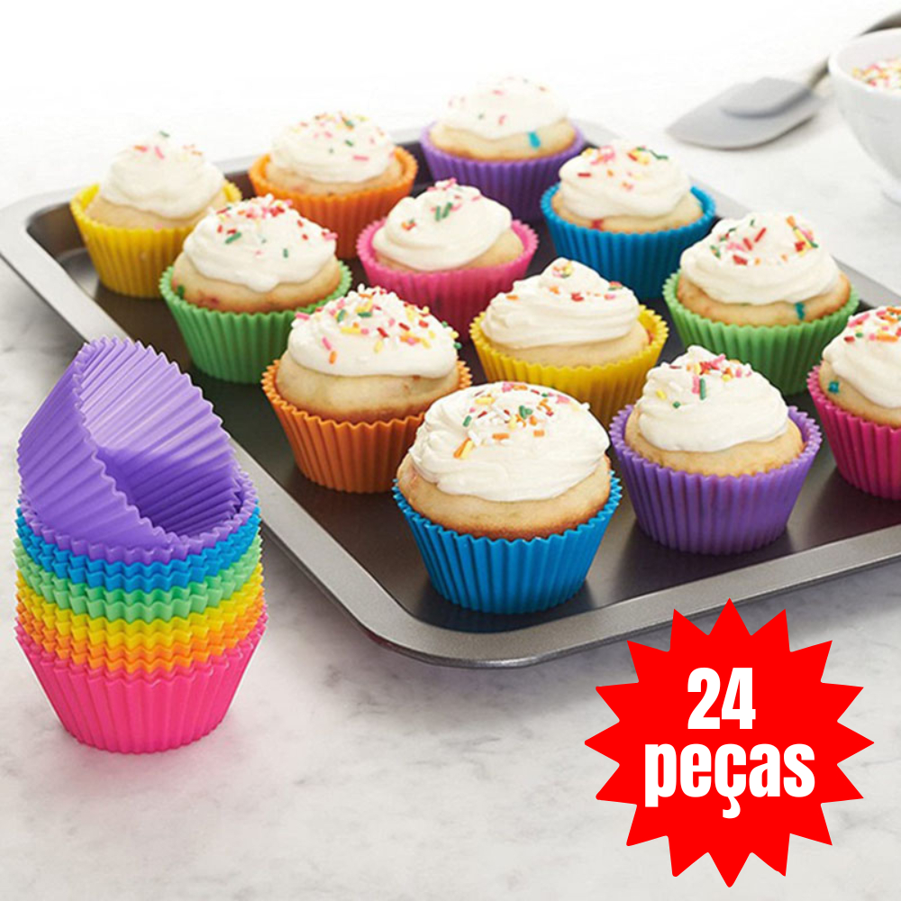Forminhas Multicolorida 24 Unidades Forma Redonda Silicone Ou 12 Unidades Brigadeiro Tortinha Cupcake Bolinhos