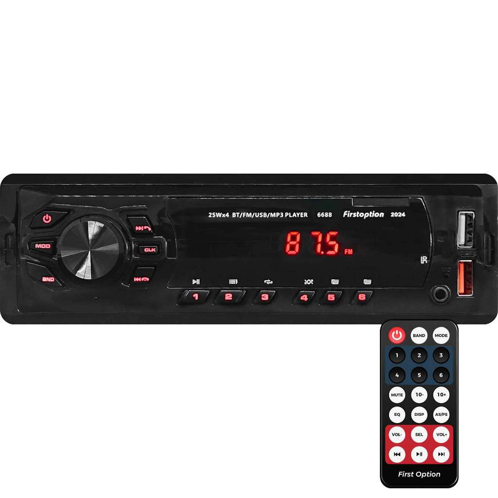 Rádio MP3 Player Som Automotivo Bluetooth Universal 1 Din USB Auxiliar First Option 6688 2024