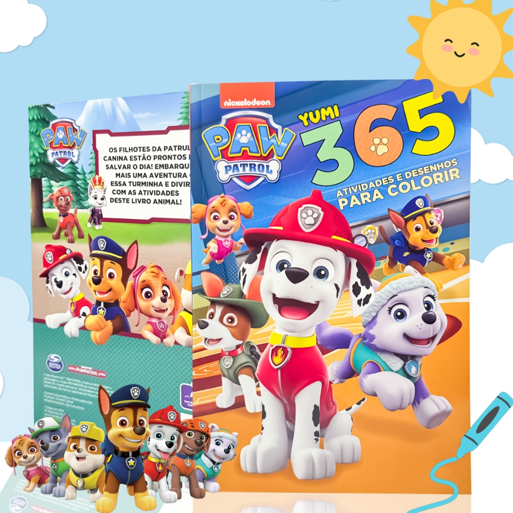 Livro Educativo Infantil Patrulha Canina | 365 Atividades e Desenhos para Crianças | Colorir e Aprender