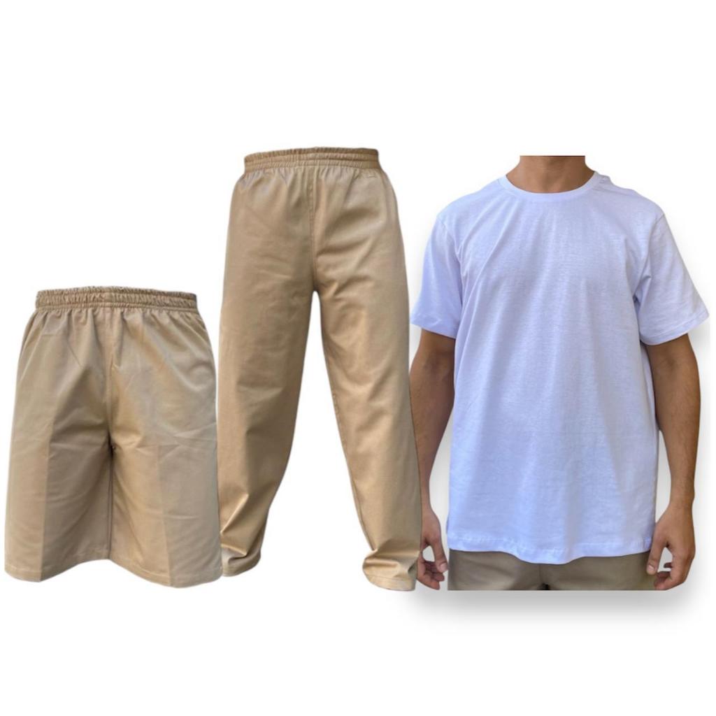 Kit Jumbo Detento 1 Camiseta + 1 Bermuda Sarja + 1 Calça Sarja CDP Cadeia Caqui/Bege