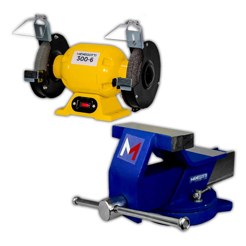 Morsa Menegotti Nº 5/6/8 com Motoesmeril Bivolt 150W 5 pol ou 300W 6 pol Oficina e Manutenção