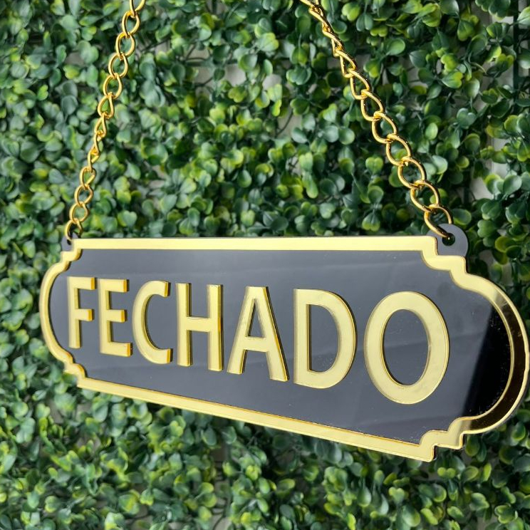 PLACA ABERTO E FECHADO EM ACRILICO ESPELHADO COM VENTOSA