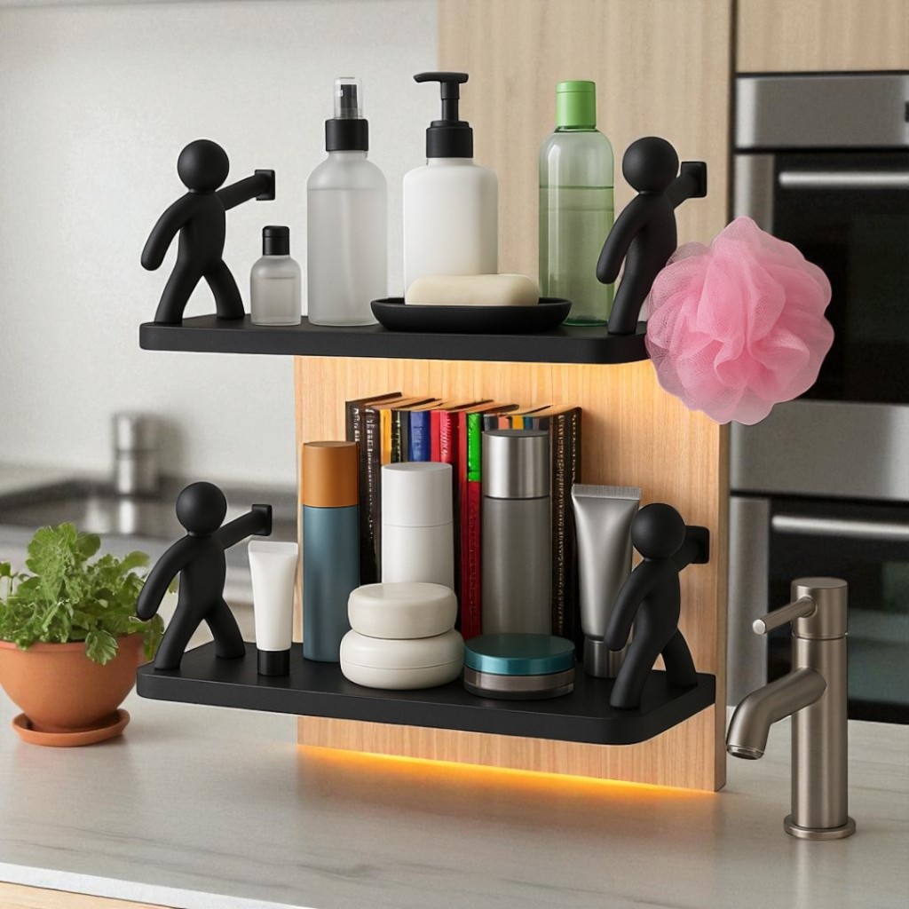 Kit 1 ou 2 Prateleiras com Boneco Suporte – Multifuncional para Organização no Quarto ou Banheiro