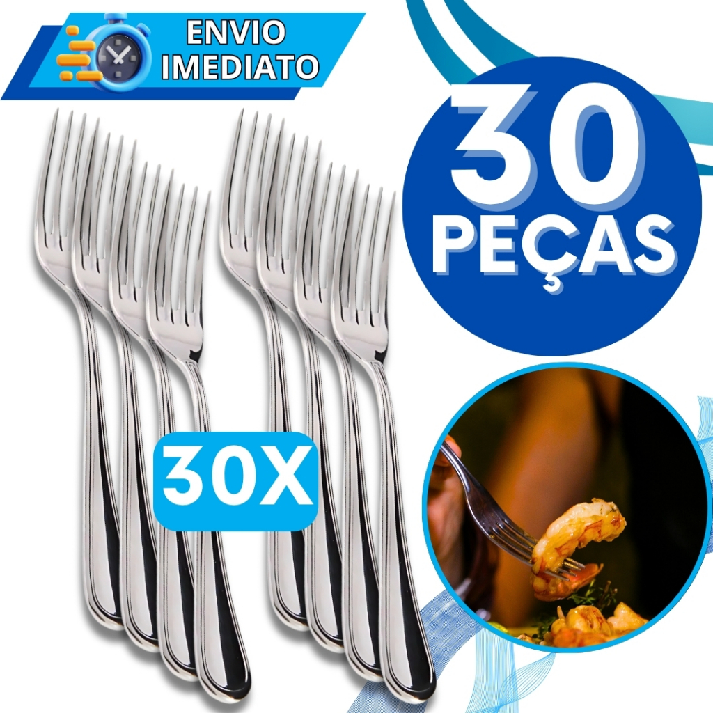 KIT Conjunto 30 Garfo de Mesa GRANDE Talher Aço Inox PREMIUM Polido Para Casa Restaurante Bar Buffet Resistente Refeição