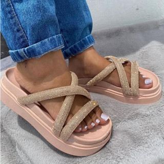 Sandália Papete Feminina Stras Birken Plataforma Glitter Platafortma