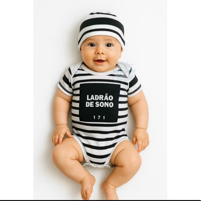 Body bebê ladrão de sono + touca em Oferta na Shopee