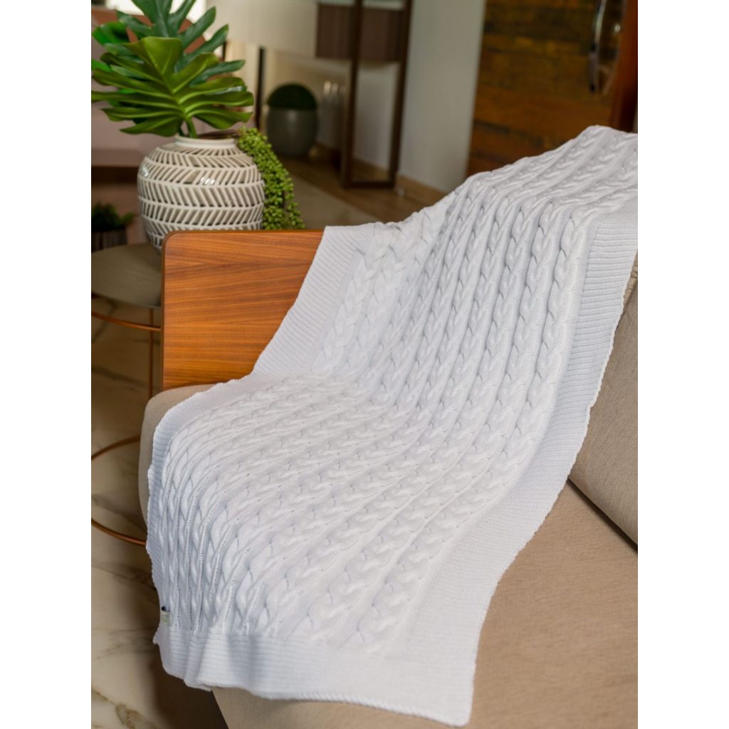 Manta Sofá Poltrona Sala Tricot Trança Xale
