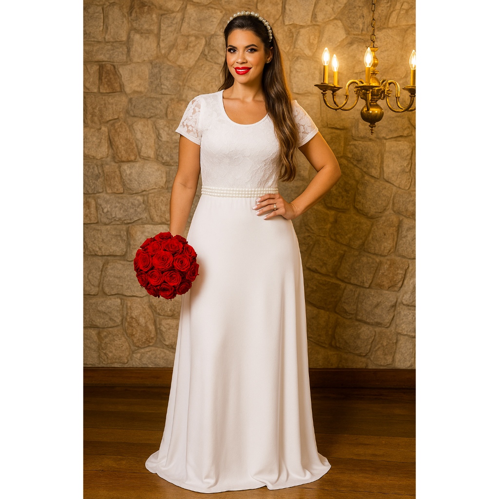 Vestido de Noiva Manga Curta em Oferta Shopee 2025