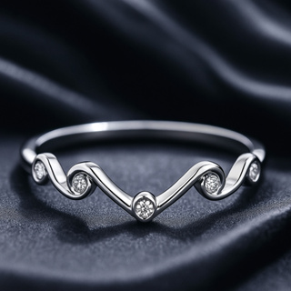 Anel Feminino Aço Inox Prateado - 316L - Design Ondas com Pedrinhas, Minimalista em Oferta na Shopee