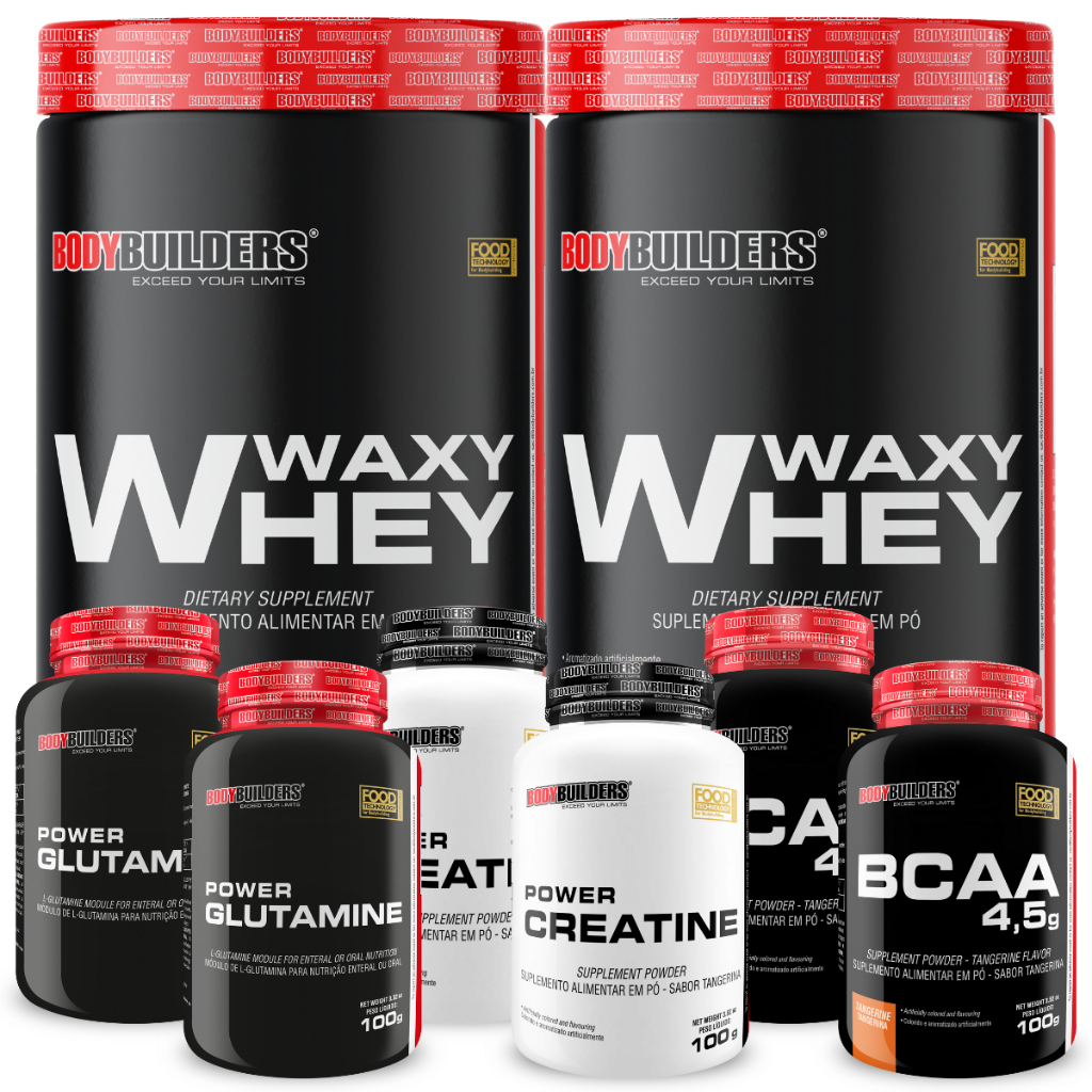 Kit 2x Waxy Whey 900g + 2x Power Creatina + 2x BCAA 100g + 2x Power glutamine 100g - Bodybuilders em Oferta na Shopee