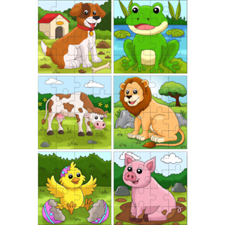 Kit 6 Quebra-Cabeças Infantis, Animais da Fazenda e Safari, 16 peças cada, 14x14 cm Madeira em Oferta na Shopee