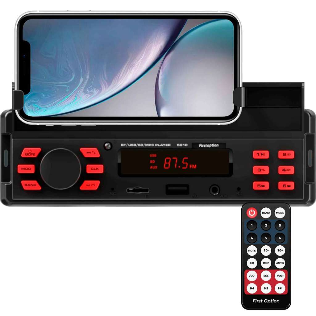 Rádio MP3 Player Som Automotivo Bluetooth Universal Suporte para Celular USB SD First Option 5010 em Oferta na Shopee