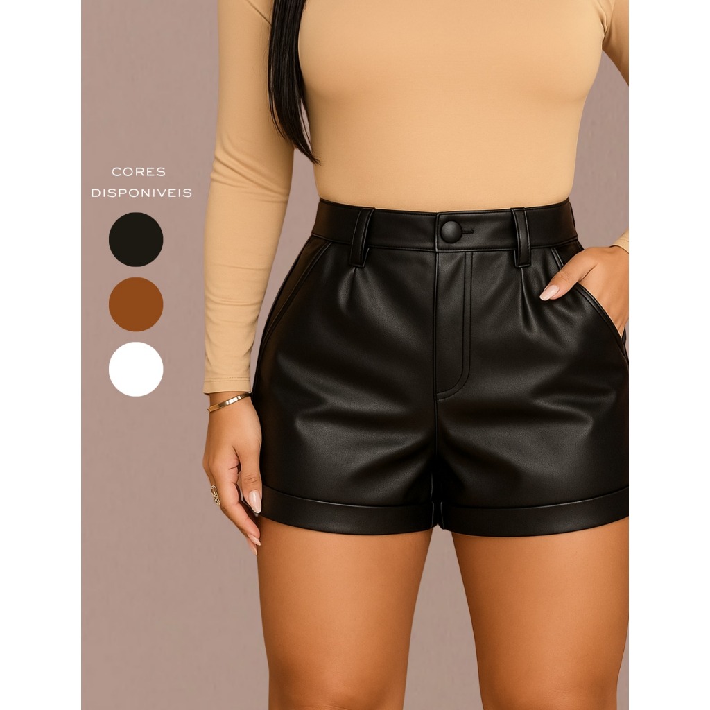 Shorts Couro Fake Feminino – Design Moderno e Qualidade Premium