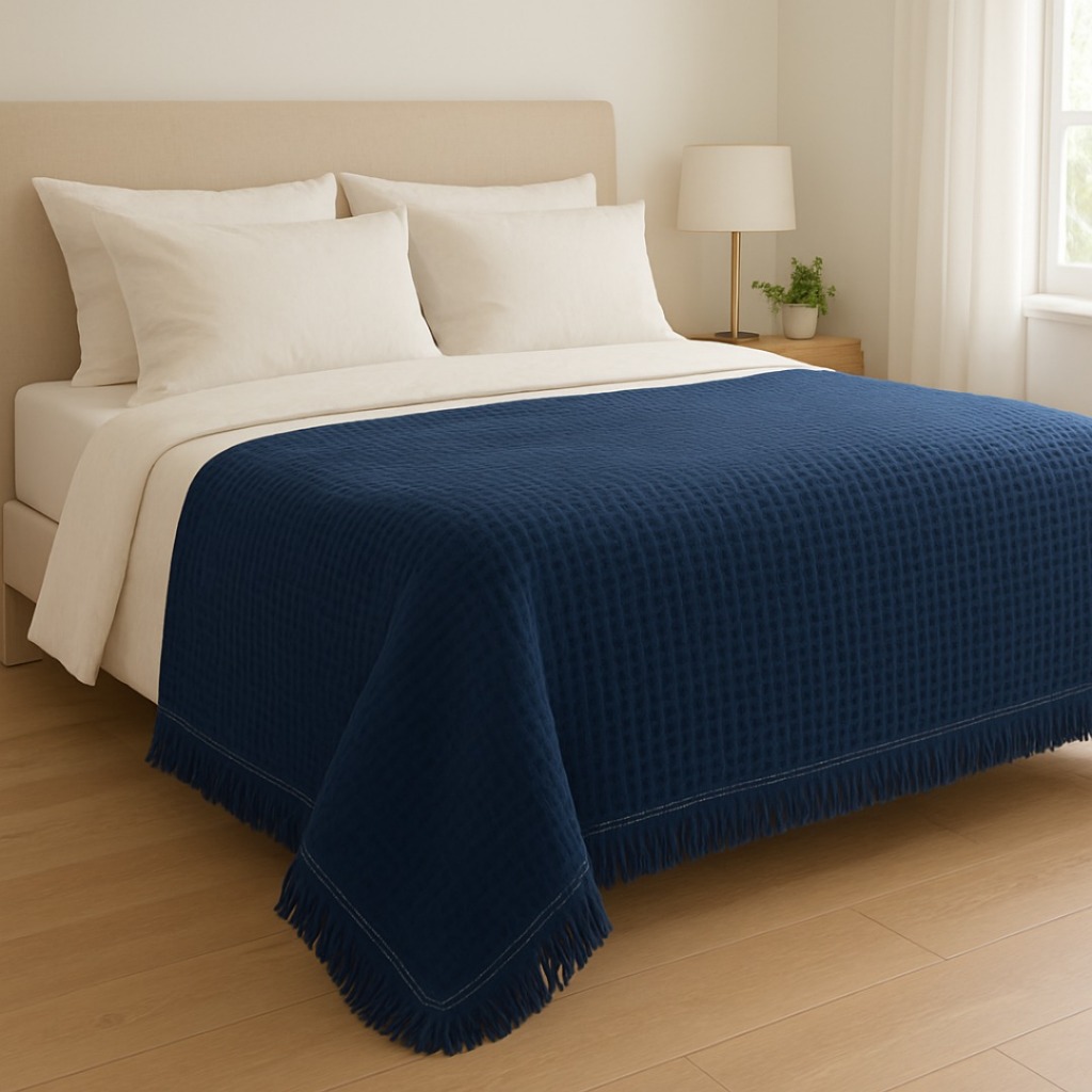 Manta de Sofá Piquet Algodão 2,10X1,50 Cru Com Franjas Boho Algodão Decorativa Grande Matelassada