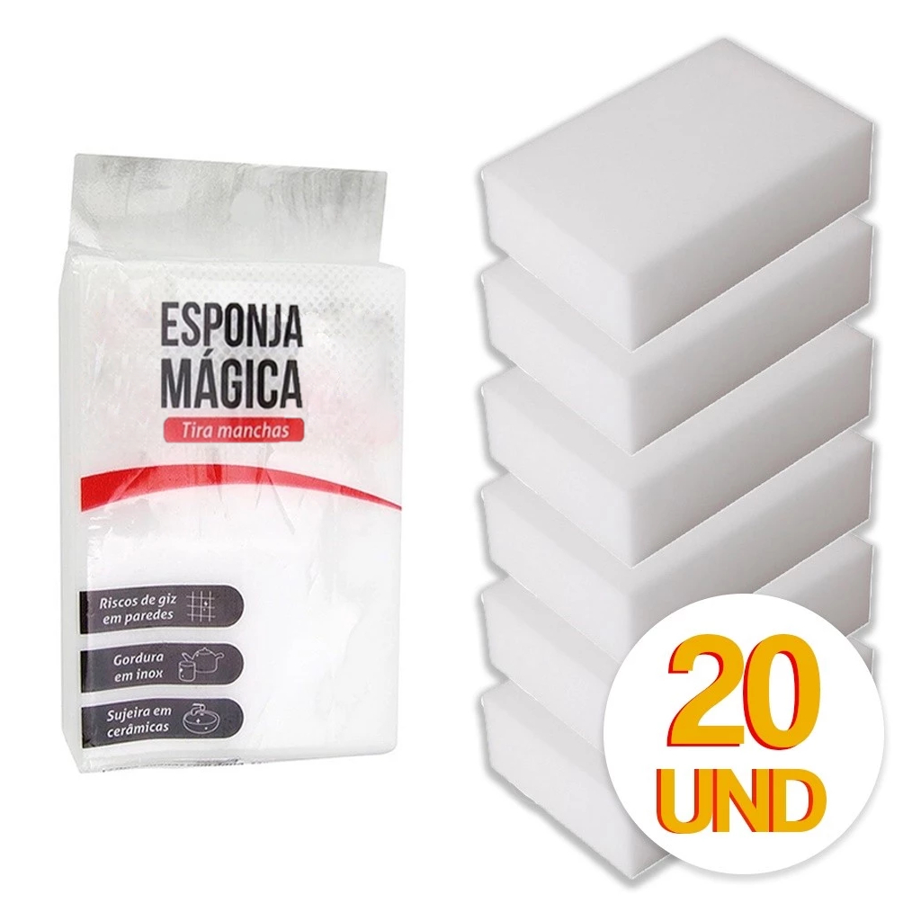 Kit 20x Esponja Mágica de Melamina Tira Manchas Riscos Mágica Branca Multiuso em Oferta na Shopee