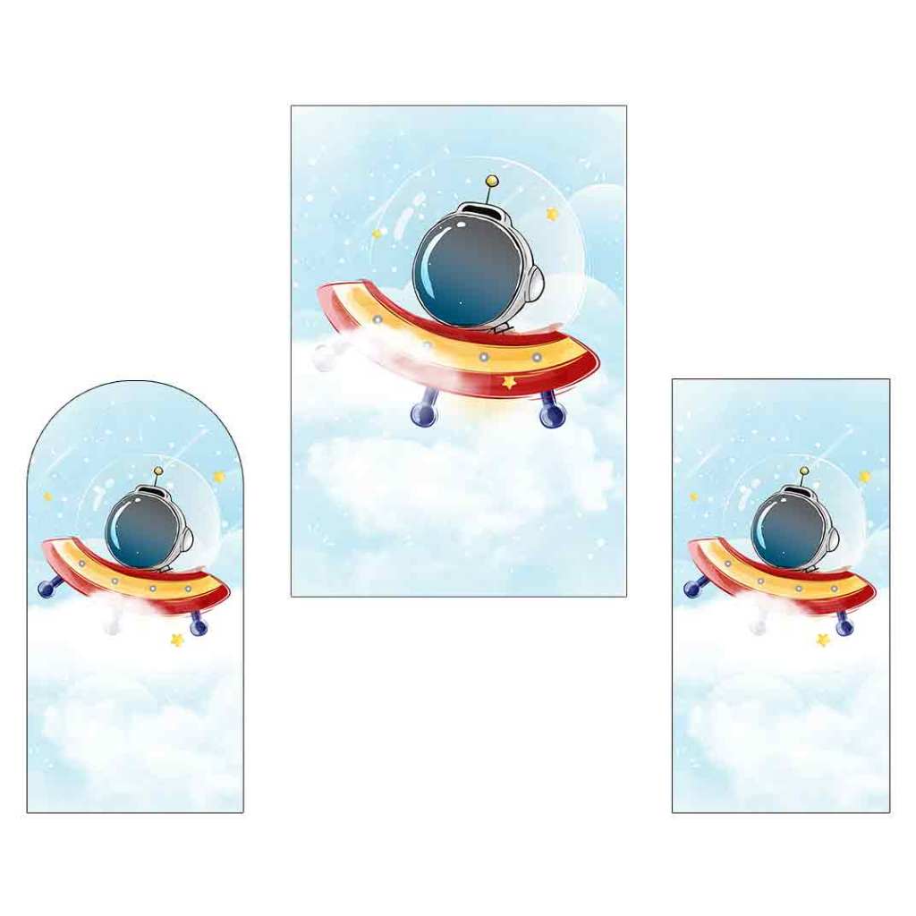 Painel De Festa Vertical - Nave Espacial Aquarela 005