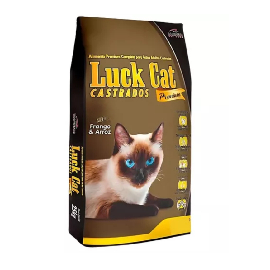 Ração Luck Cat 10,1kg – Gatos Castrados Frango/Peixe, Filhotes Peixe e Adultos Mix