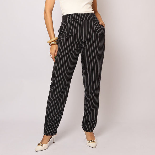 Calça Alfaiataria Feminina Reta Risca de giz em Oferta na Shopee