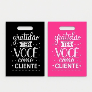 50 Sacolas boca de palhaço 20x30 30x40 40x50 rosa,preto, dourado frase gratidão em Oferta na Shopee