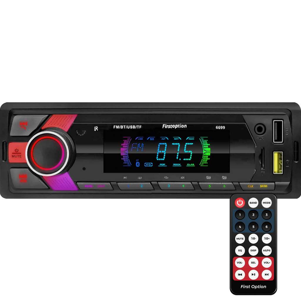 Rádio MP3 Player Som Automotivo Bluetooth Universal 1 Din USB SD Auxiliar First Option 6699