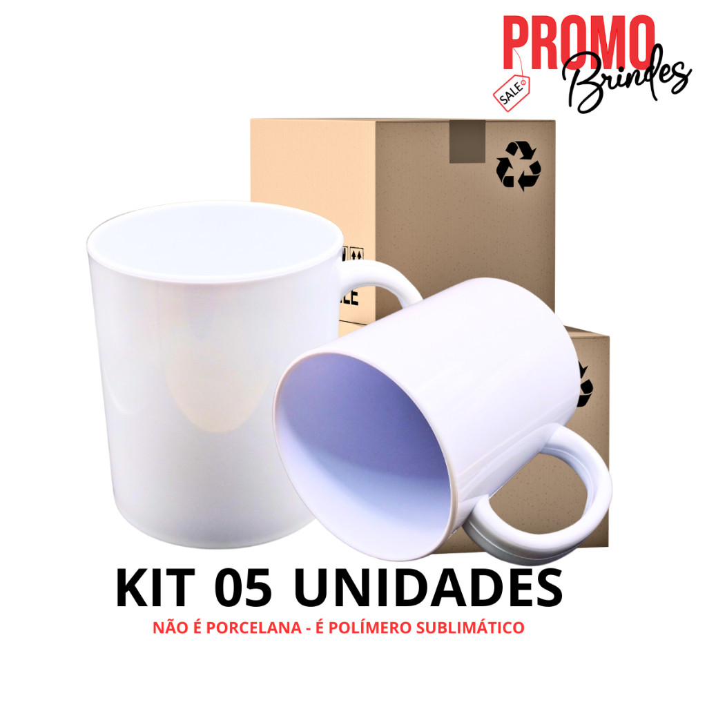 KIT 5 - CANECAS DE POLIMERO SUBLIMAÇÃO 400ML em Oferta na Shopee