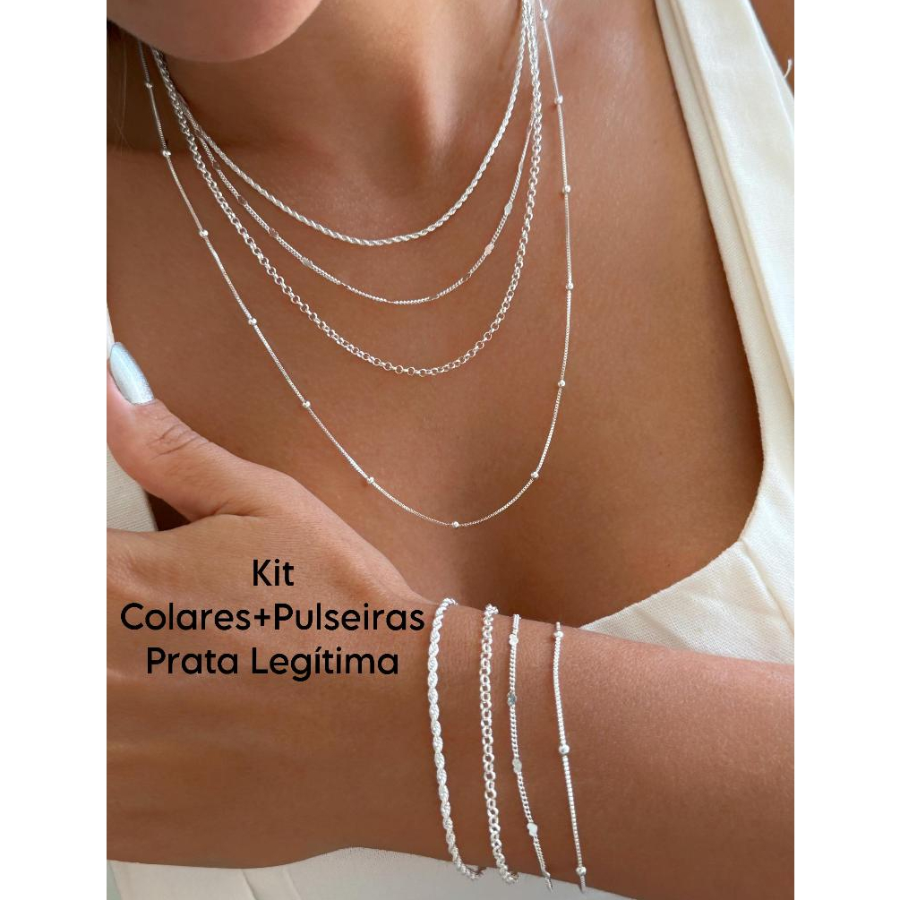 Colares Prata 925 Feminino Fio Bolinhas + Pulseiras em Oferta na Shopee