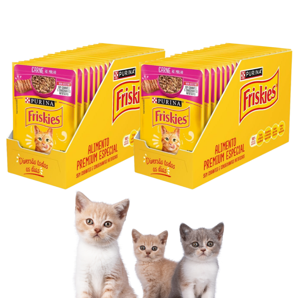 Kit Com 2 Caixa Friskies Purina Alimento Premium  E Ração Úmida Para Gatos Adulto Sabor Carne