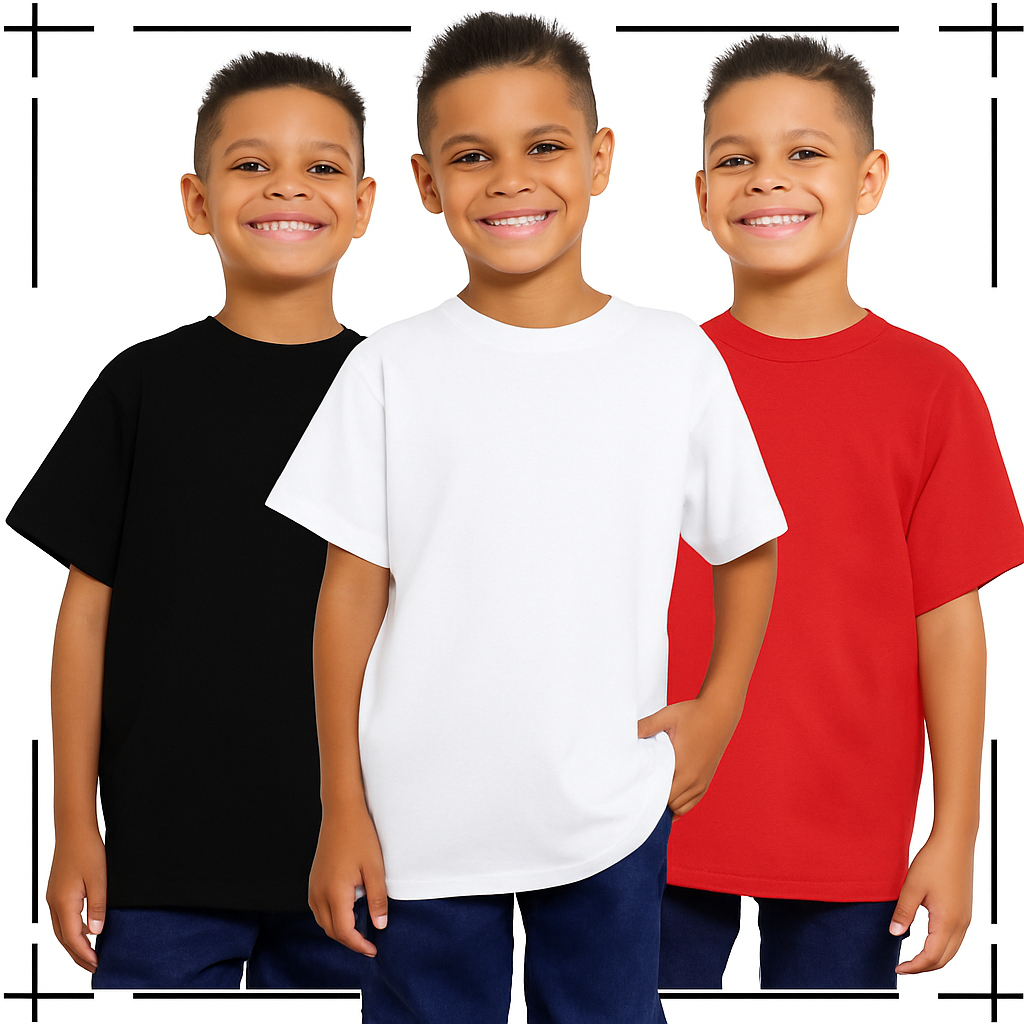 Kit 3 Camiseta Infantil Juvenil Menino Menina Básica manga curta Conforto Dia a Dia 100% Algodão