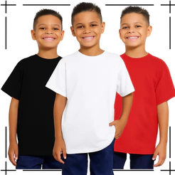 Kit 3 Camiseta Infantil Juvenil Menino Menina Básica manga curta Conforto Dia a Dia 100% Algodão
