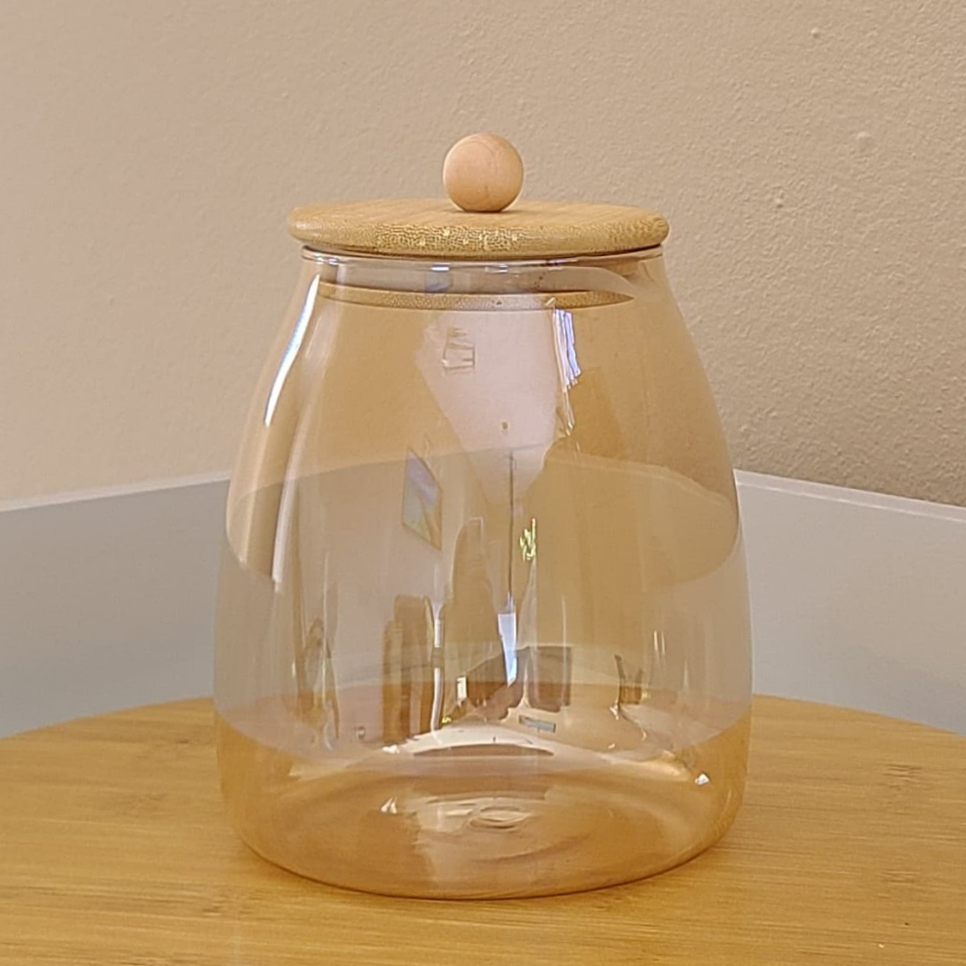 Porta Temperos de Vidro com Tampa Bambu Arredondado 1Litro Porta Temperos Cozinha