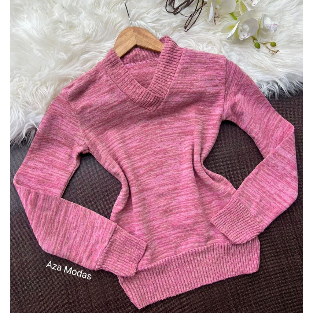 Blusa De Frio Feminina Gola V De Tricô Suéter Casaquinho Várias Cores em Oferta na Shopee