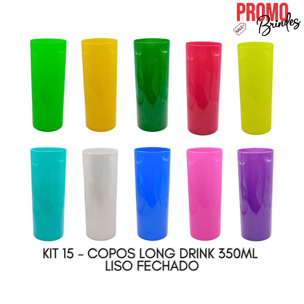 KIT 15 COPOS LONG DRINK 350ML LISO FECHADO CORES DIVERSAS PARA FESTA ANIVERSARIO CASAMENTO em Oferta na Shopee