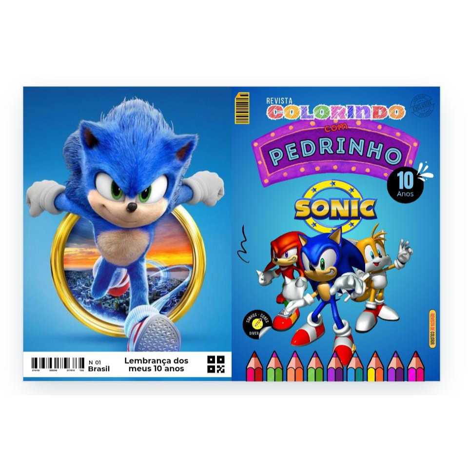 20 Livrinho de Colorir Sonic Personalizado com Nome e Idade Festa Infantil Aniversário