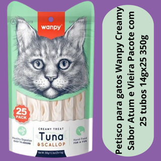 Petisco para gatos Wanpy Creamy Sabor Atum e Vieira Pacote com 25 tubos 14gx25 350g - TRULY em Oferta na Shopee