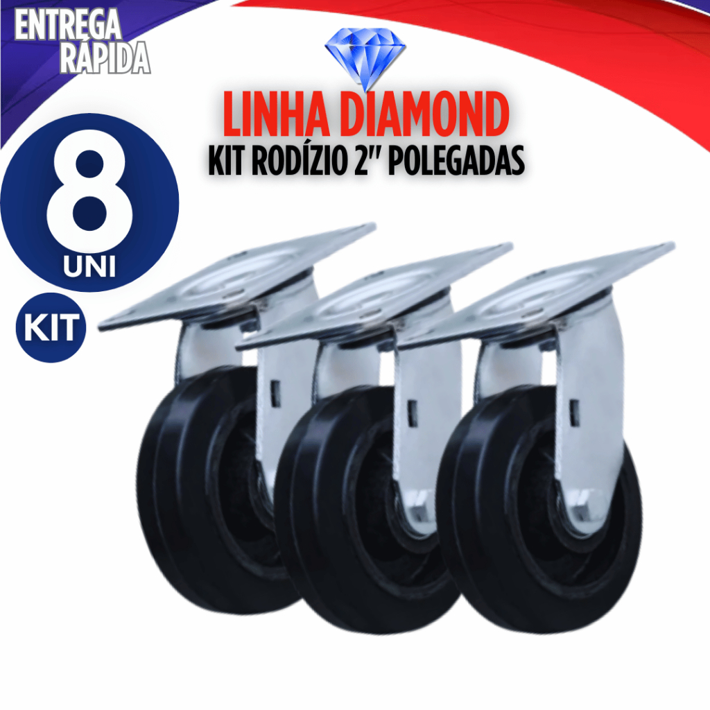 KIT 8 Rodízio Giratório Roda  Móveis Reforçada Resistente "2" Polegadas Preta para Móveis  Variáveis Utilidades