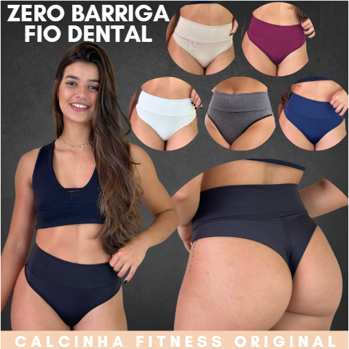 Kit 5 Calcinhas Fitness Modeladoras com Cós Alto e Fio Dental Duplo - VIÉRE