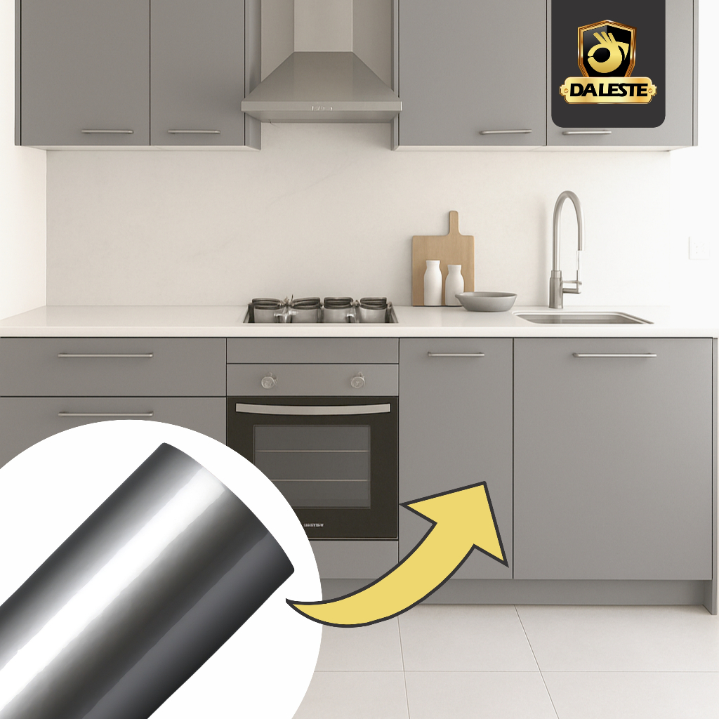 Adesivo Película Vinil Prata Tipo Inox Para Armários + Espátula Impermeável Envelopar Decorar Móveis Cozinha