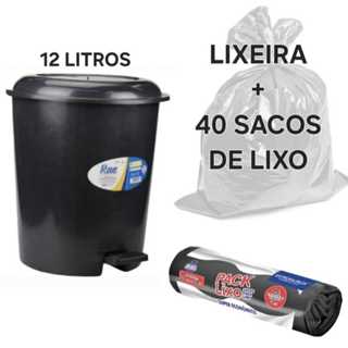 Kit Com 1 Lixeira Redonda  12 Litros  + 40 Sacos De Lixo1 5 litros Medidas  39 x 58cm ack Lixo Super Econômico em Oferta na Shopee
