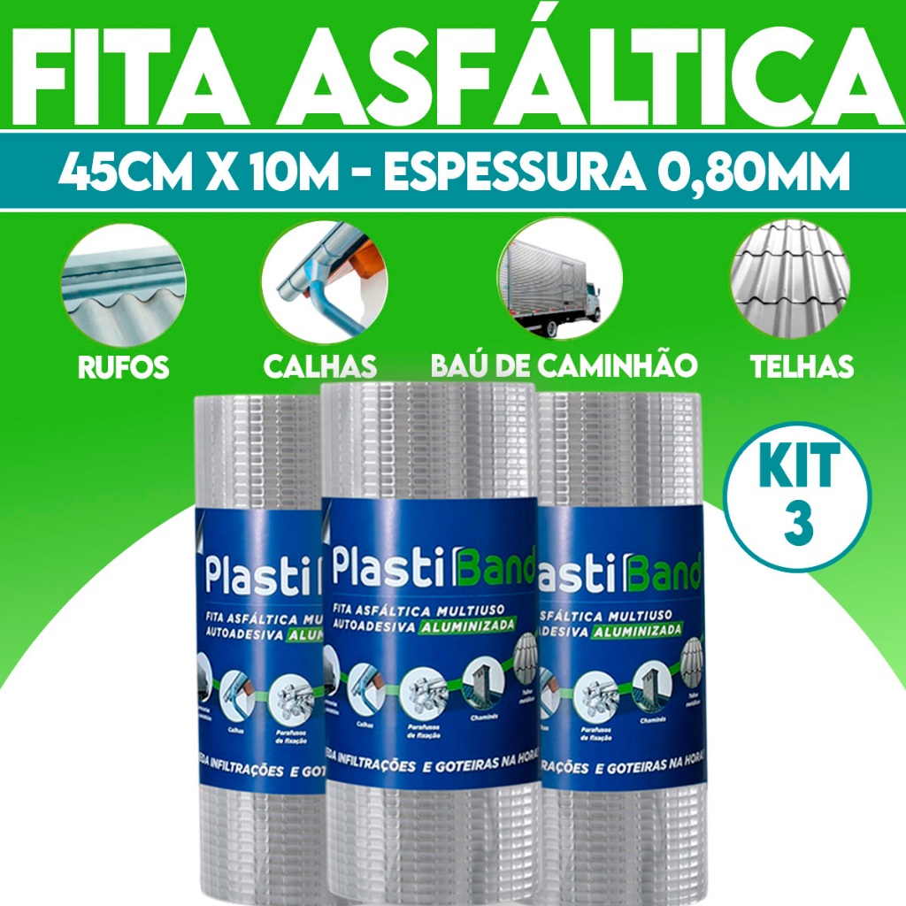 Fita para Goteira 45cm x 10m Manta Asfaltica 3Und
