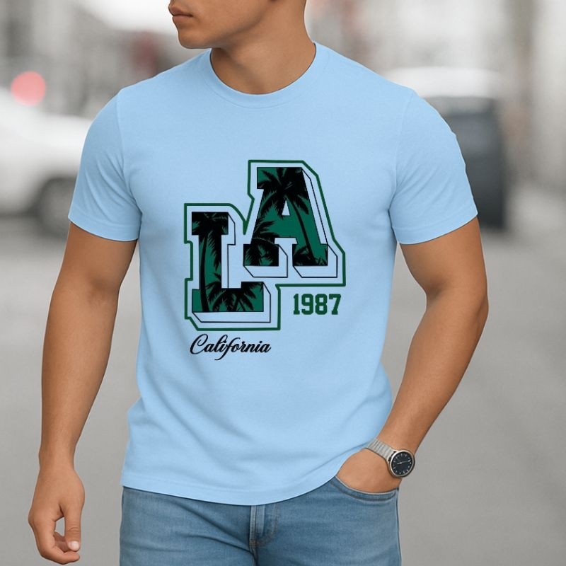 Camisa Masculina Algodão LA Califórnia Camiseta Casual Estampada Estilosa Camisa Unissex