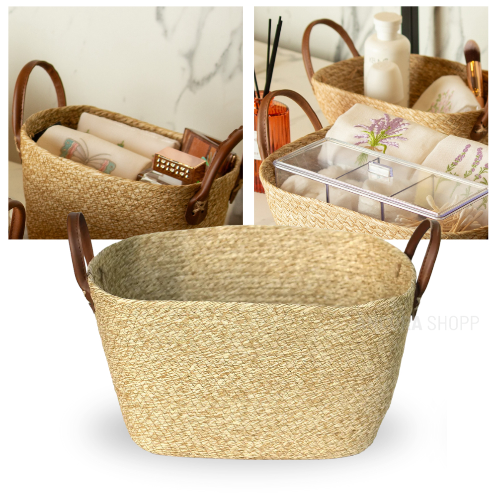 Cesto Organizador de Fibra Natural Mocca com Alça 30cm Organização Decoração Roupas e Lavanderia - Home & Living