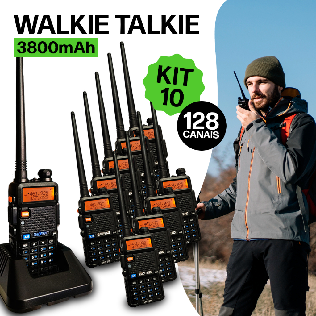 Kit 10 Rádio Comunicador Ht Dual Band Uhf Vhf Fm Baofeng Uv-5r Freqüência Walkie Talkie Walk Talk