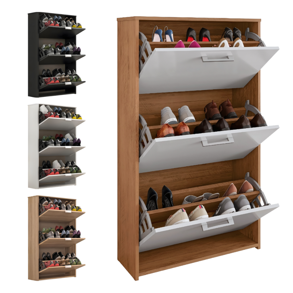 Sapateira Organizadora 3 Portas Armário Multiuso para Hall Entrada Quarto Sala Estante Mod...