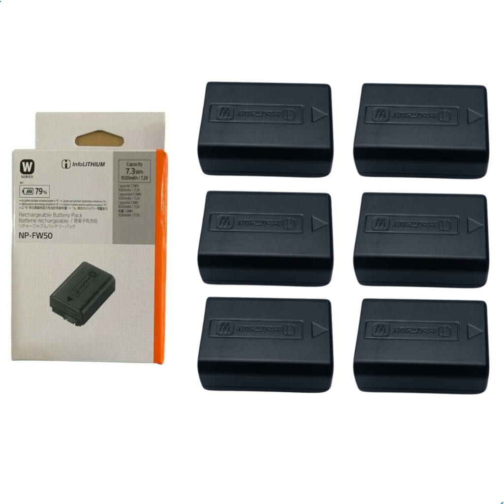 Kit 6 Baterias NP FW50 Recarregáveis Para Câmeras Sony Alpha A5100 A6000 A6300 a6500 A6400 A7 A7II