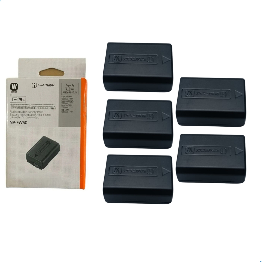 Kit 5 Baterias NP FW50 Recarregáveis Para Câmeras Sony Alpha A6000 A6300 a6500 A6400 A7 A7II A7S A7SII