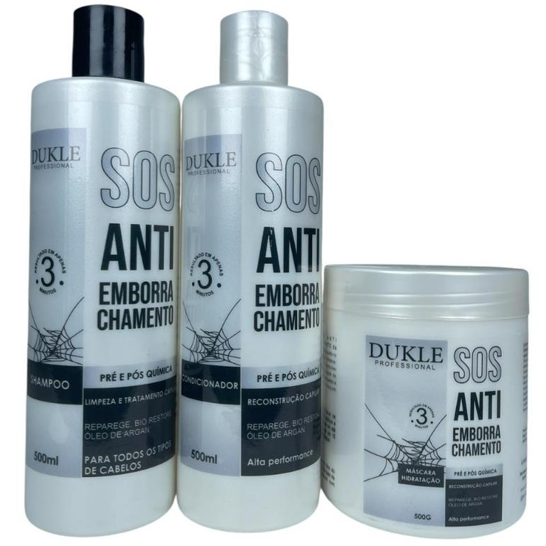 Kit SOS Antiemborrachamento Reconstrução dos Fios 3 Passos Pré e Pós Química Dukle Professional em Oferta na Shopee