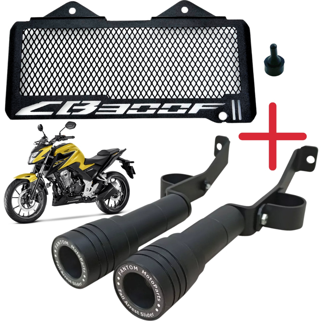 Kit Slider + Protetor De Radiador Cb 300 F Twister Motor E Carenagem Cb-300F Tela Proteção Honda 2023 Em Diante