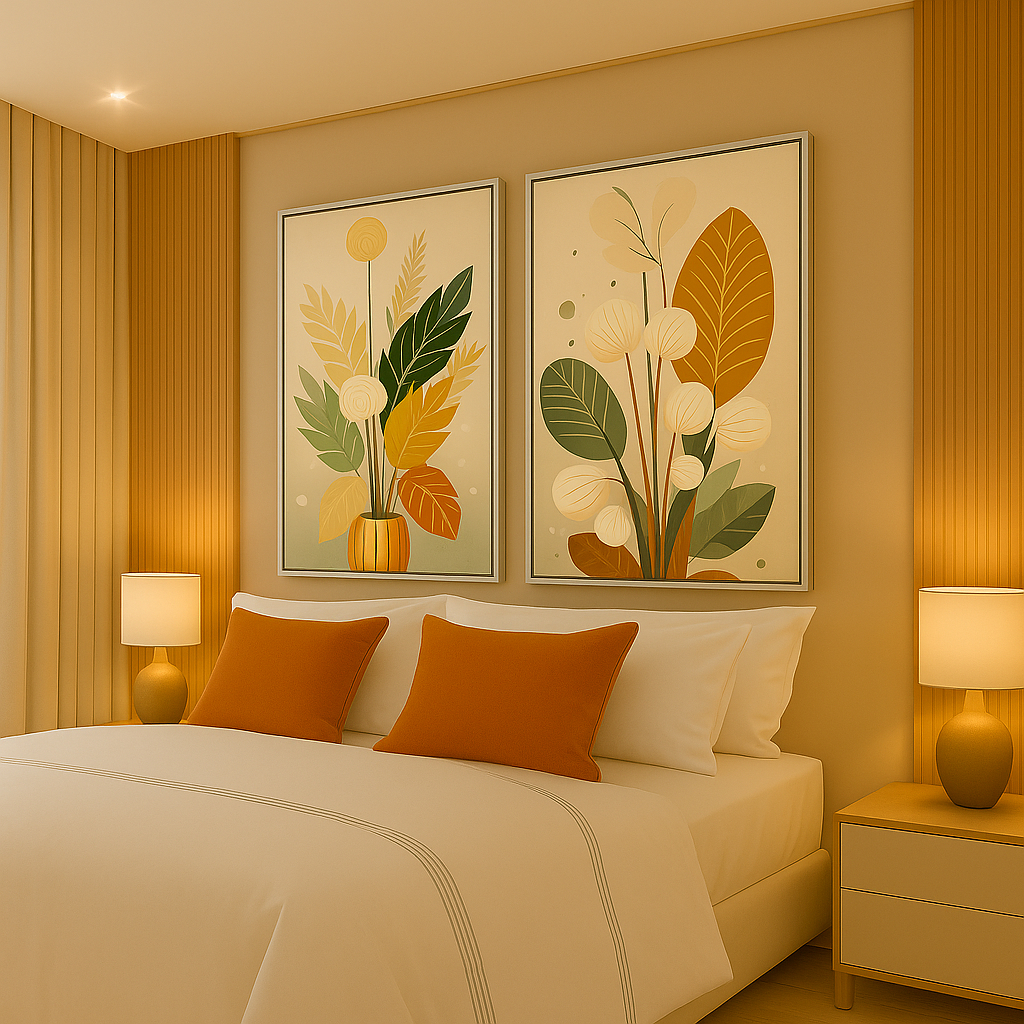 Kit 2 Quadros Decorativos Com Moldura Folhagem Moderna Grande Para Sala Quarto ou Hall