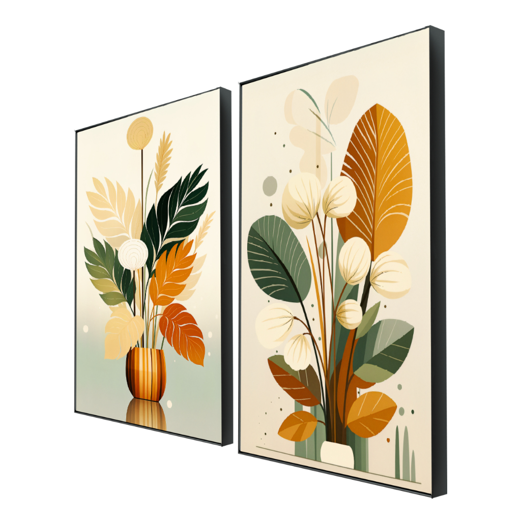 Kit 2 Quadros Decorativos Com Moldura Folhagem Moderna Grande Para Sala Quarto ou Hall · foto 2