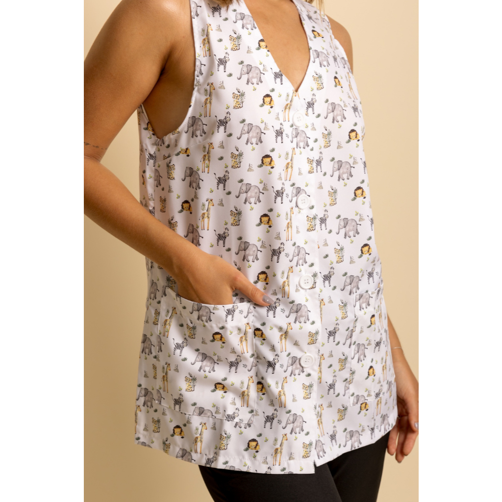Avental Professora Bata Girafa Safari estampado em Oferta na Shopee